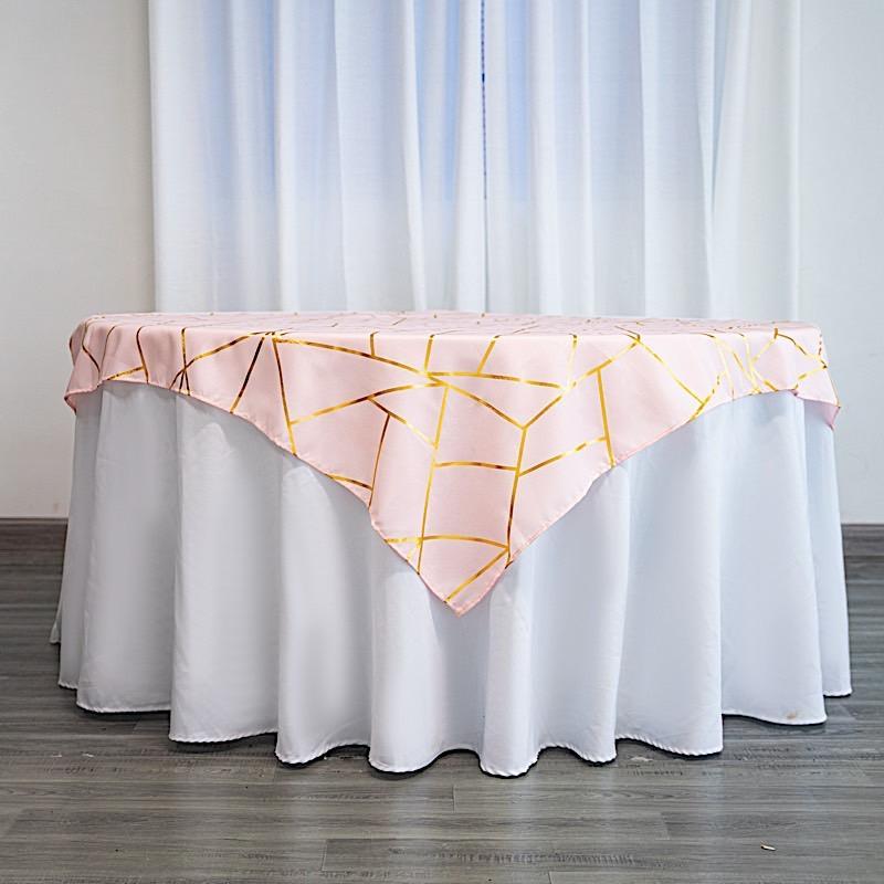 54"x54" Polyester Square Table Overlay with Metallic Geometric Pattern