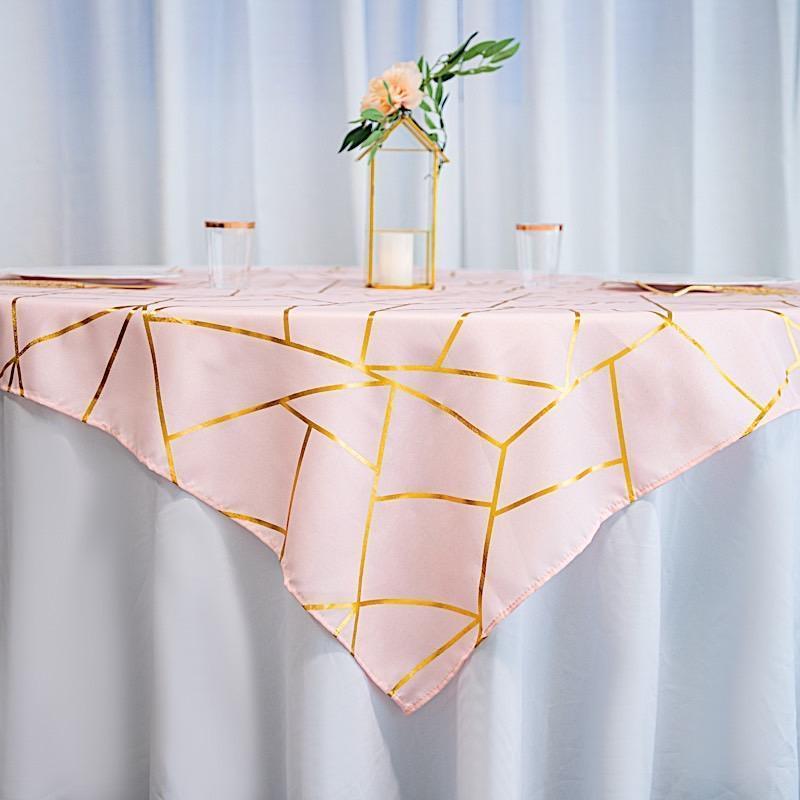 54"x54" Polyester Square Table Overlay with Metallic Geometric Pattern