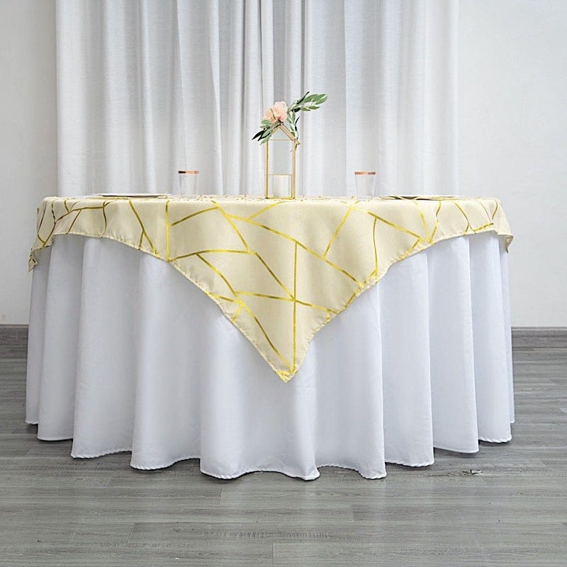 54"x54" Polyester Square Table Overlay with Metallic Geometric Pattern