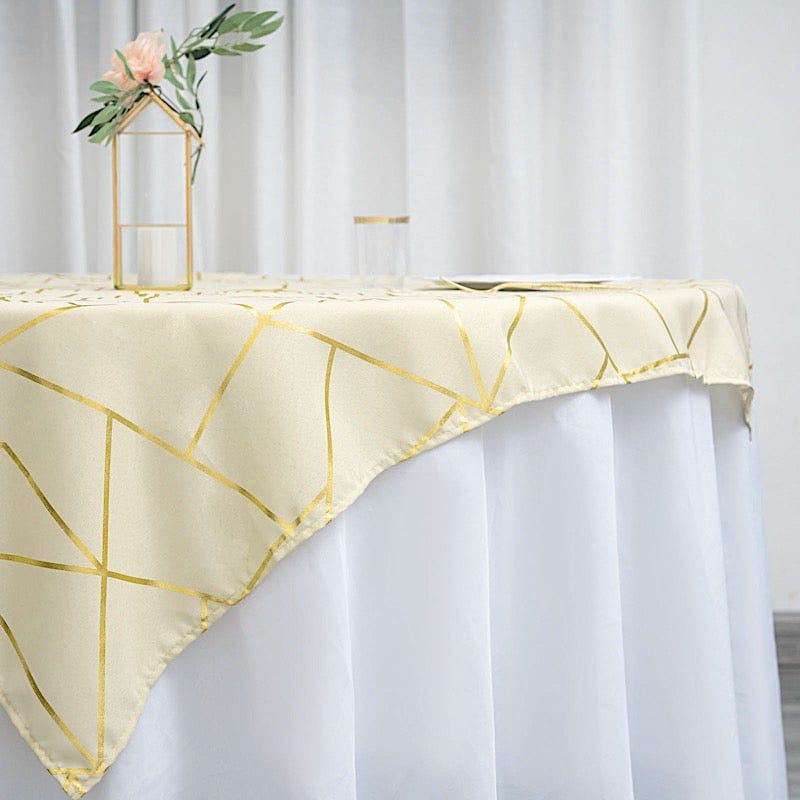 54"x54" Polyester Square Table Overlay with Metallic Geometric Pattern