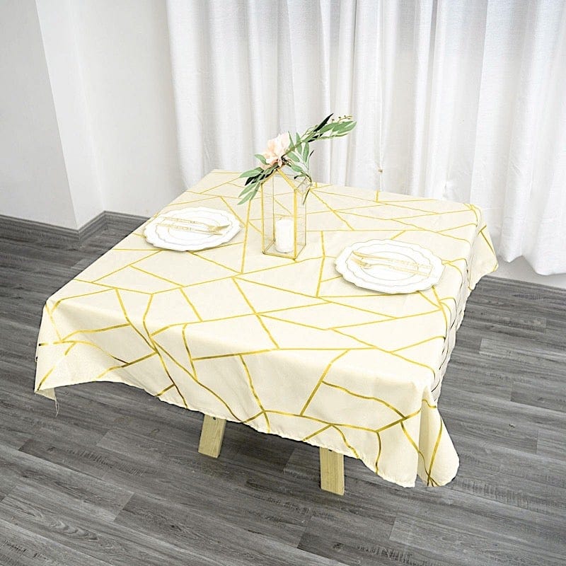 54"x54" Polyester Square Table Overlay with Metallic Geometric Pattern