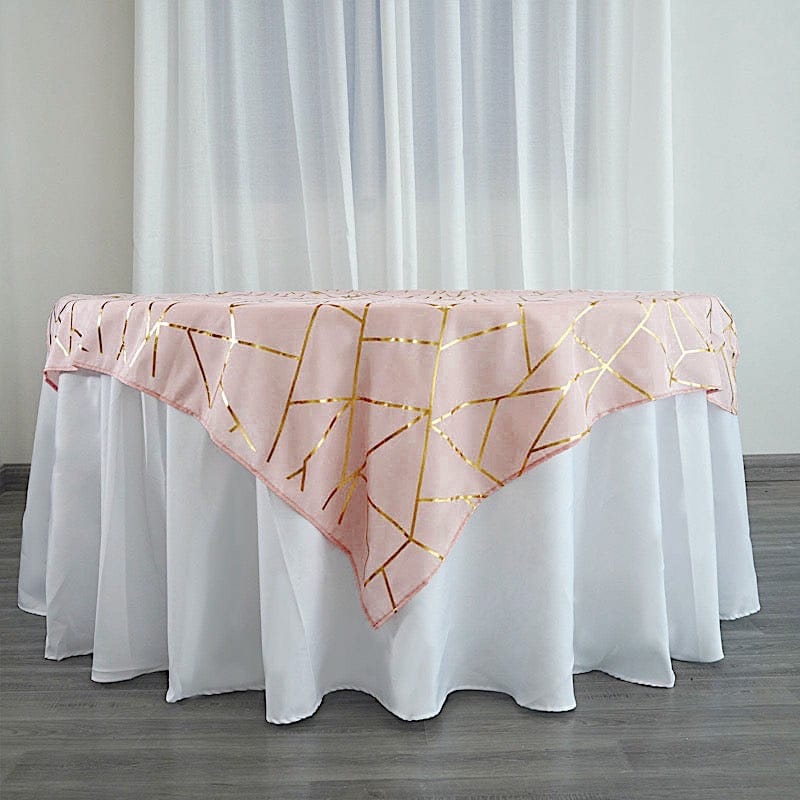 54"x54" Polyester Square Table Overlay with Metallic Geometric Pattern