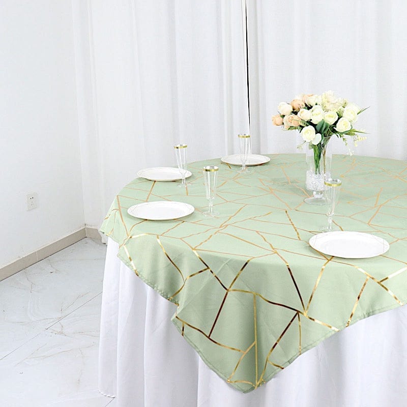 54"x54" Polyester Square Table Overlay with Metallic Geometric Pattern
