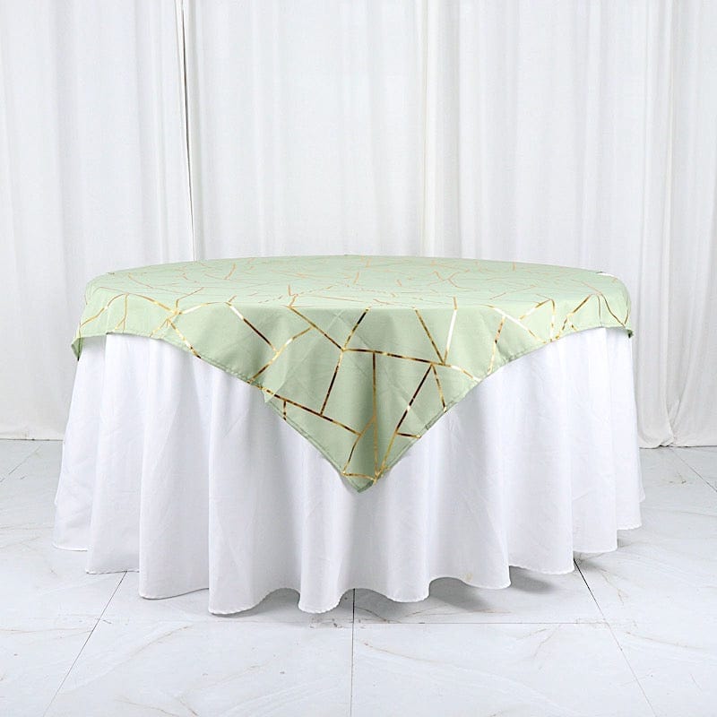 54"x54" Polyester Square Table Overlay with Metallic Geometric Pattern