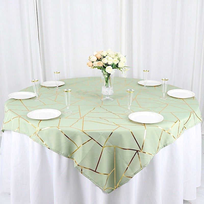 54"x54" Polyester Square Table Overlay with Metallic Geometric Pattern