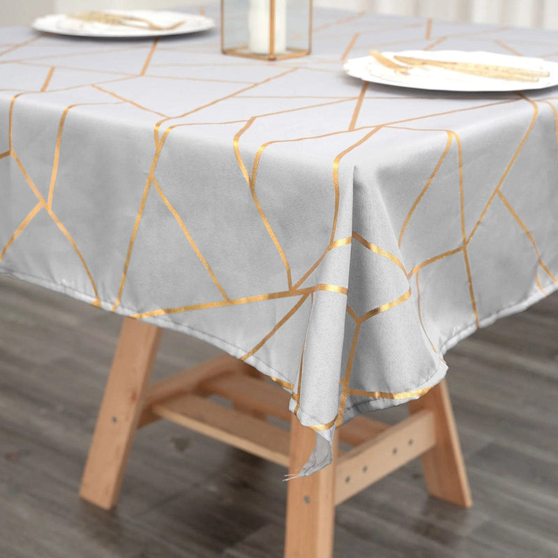 54"x54" Polyester Square Table Overlay with Metallic Geometric Pattern