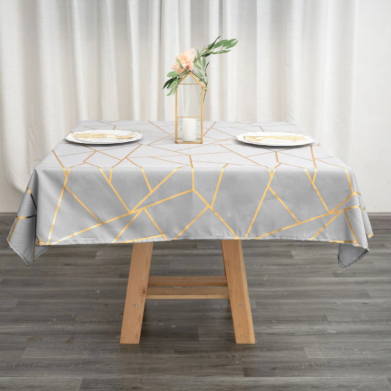 54"x54" Polyester Square Table Overlay with Metallic Geometric Pattern