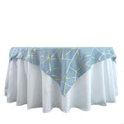 54"x54" Polyester Square Table Overlay with Metallic Geometric Pattern - Dusty Blue with Gold TAB_FOIL_5454_086_G