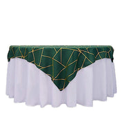 54"x54" Polyester Square Table Overlay with Metallic Geometric Pattern - Hunter Green with Gold TAB_FOIL_5454_HUNT_G