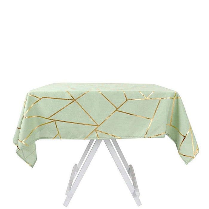 54"x54" Polyester Square Table Overlay with Metallic Geometric Pattern TAB_FOIL_5454_SAGE_G