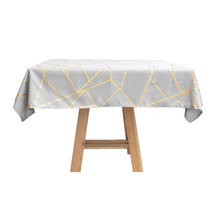 54"x54" Polyester Square Table Overlay with Metallic Geometric Pattern TAB_FOIL_5454_SILV_G