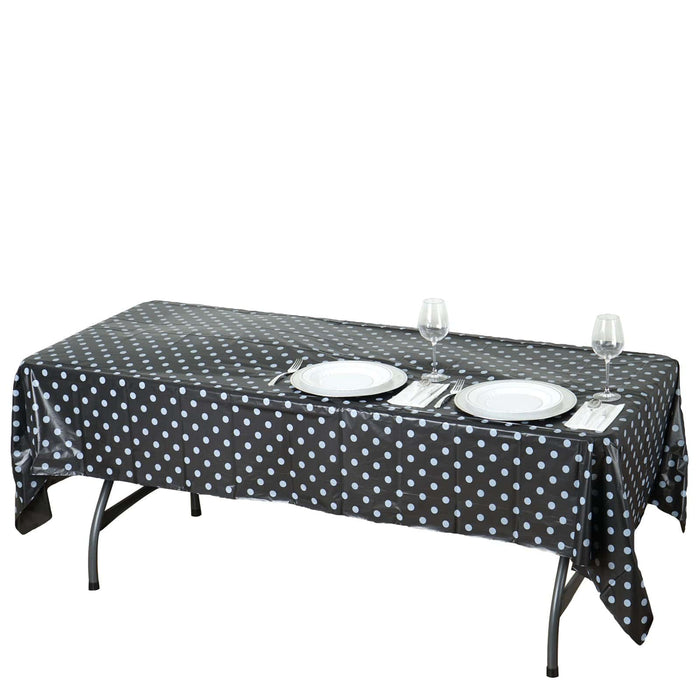 54x108" Polka Dots Disposable Plastic Table Cover Tablecloth - Black and Silver TAB_PVC_DOT02_003