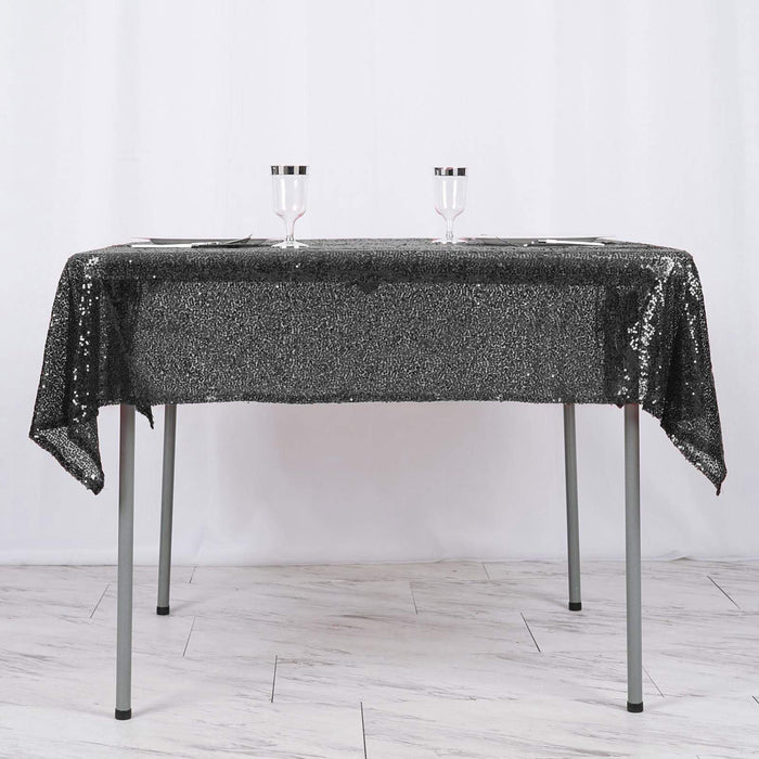 54x54" Sequined Square Tablecloth - Black TAB_02_5454_BLK