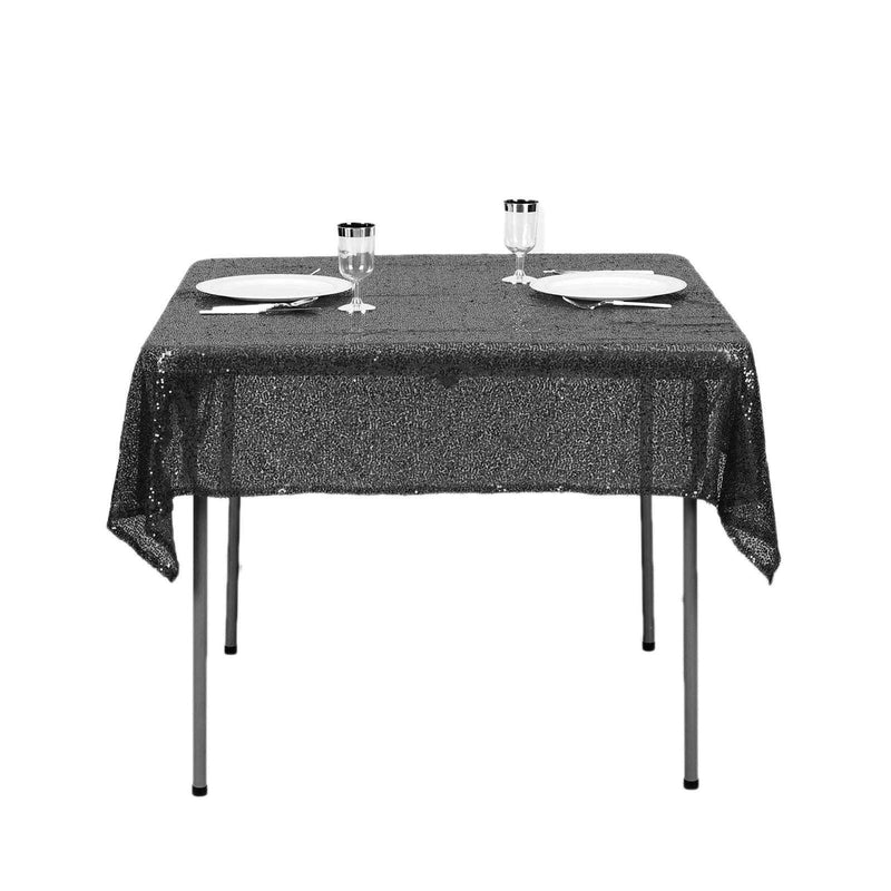 54x54" Sequined Square Tablecloth - Black TAB_02_5454_BLK