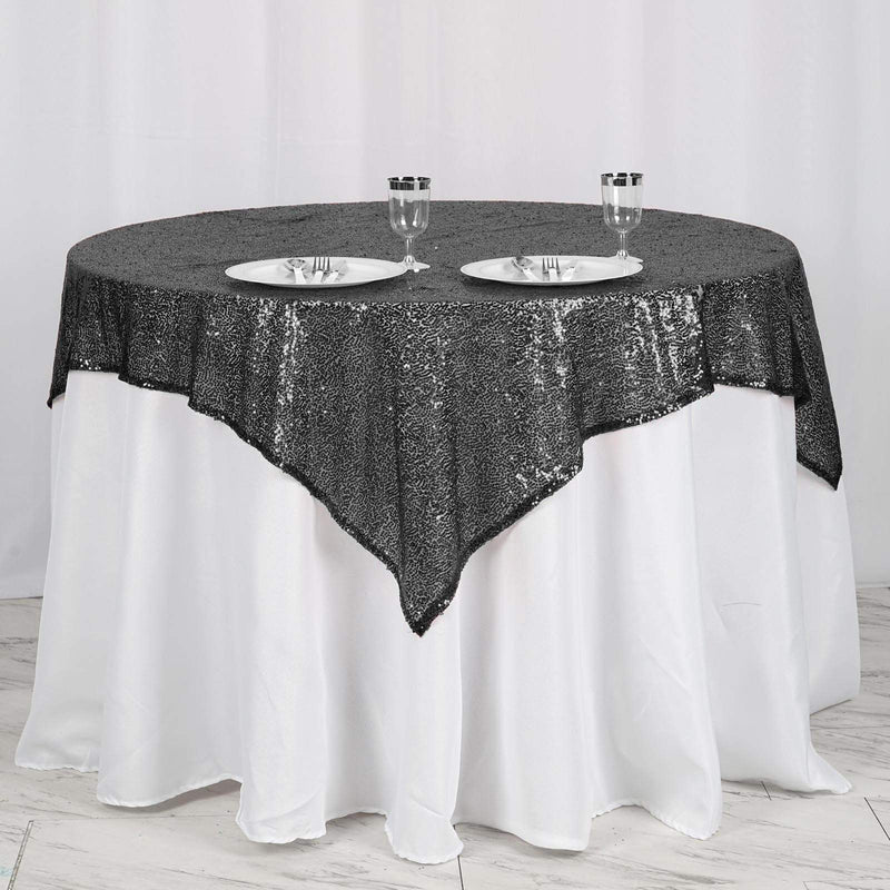 54x54" Sequined Square Tablecloth - Black TAB_02_5454_BLK