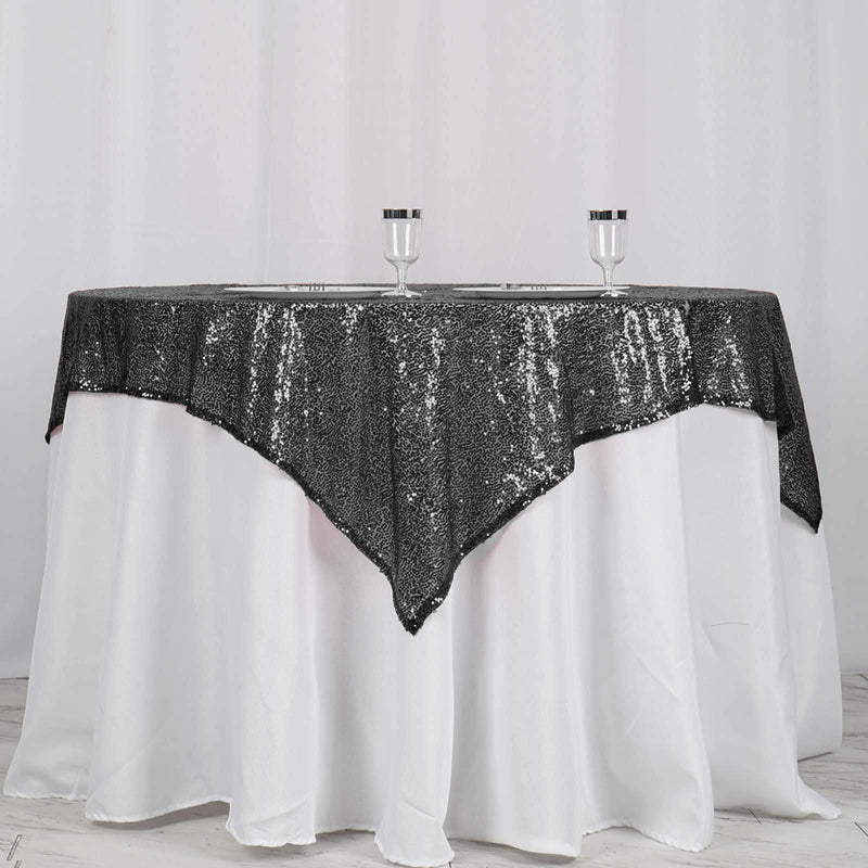 54x54" Sequined Square Tablecloth - Black TAB_02_5454_BLK