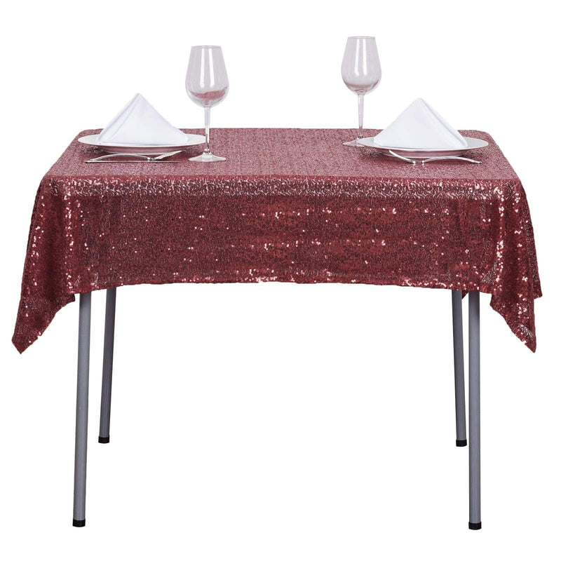54x54" Sequined Square Tablecloth - Burgundy TAB_02_5454_BURG