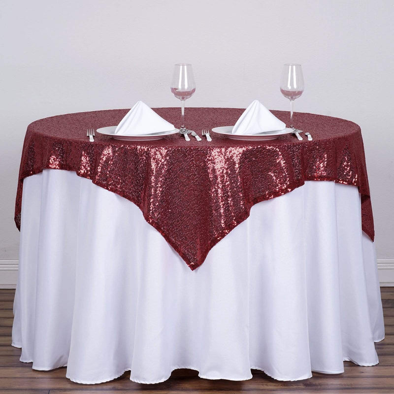 54x54" Sequined Square Tablecloth - Burgundy TAB_02_5454_BURG