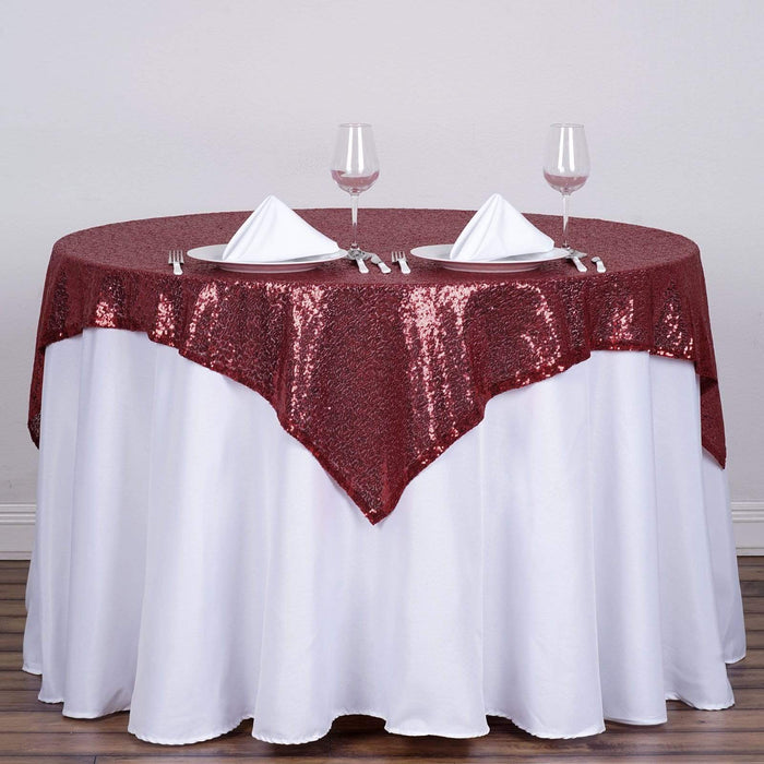 54x54" Sequined Square Tablecloth - Burgundy TAB_02_5454_BURG