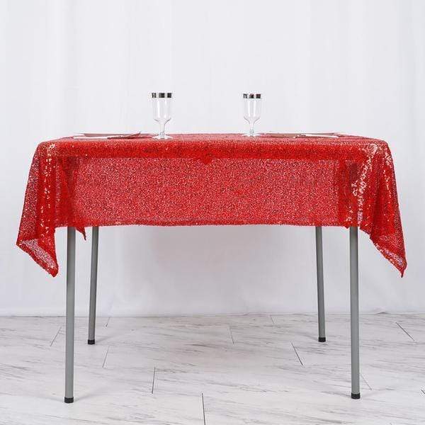 54x54" Sequined Square Tablecloth - Red TAB_02_5454_RED