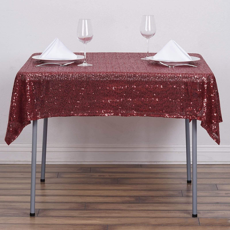 54x54" Sequined Square Tablecloth - Burgundy TAB_02_5454_BURG