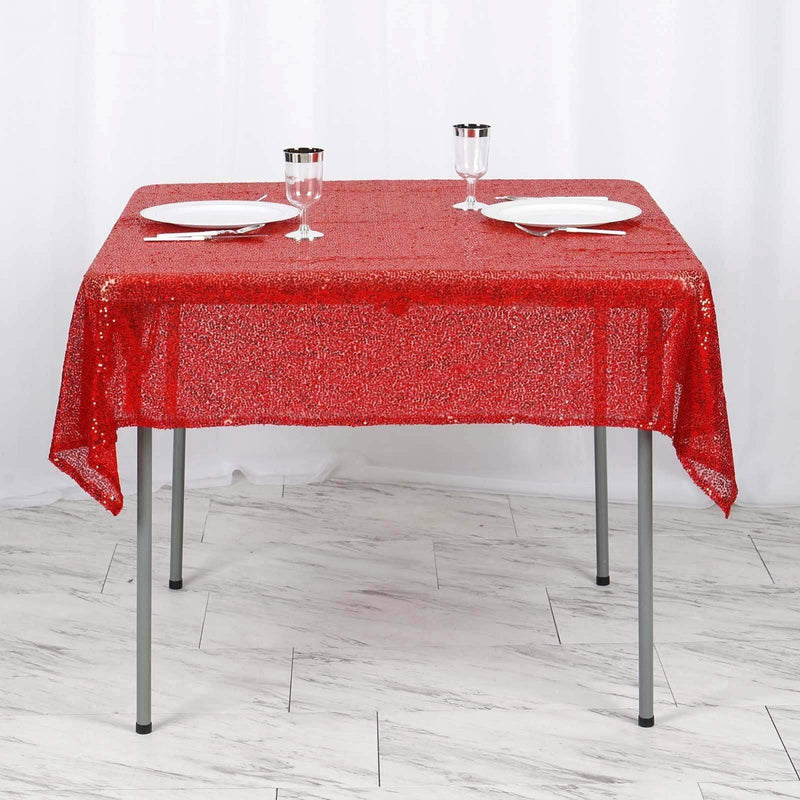 54x54" Sequined Square Tablecloth - Red TAB_02_5454_RED