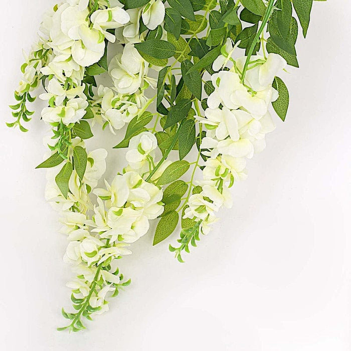 55" Silk Wisteria Vine Hanging Artificial Flower Chandelier - Cream and Green ARTI_CEIL_WIST001_L_CRM
