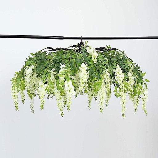 55" Silk Wisteria Vine Hanging Artificial Flower Chandelier - Cream and Green ARTI_CEIL_WIST001_L_CRM