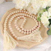 55" Wood Bead Chain with Tassels Hanging Garland - Cream BEAD_WOD01_5_CRM