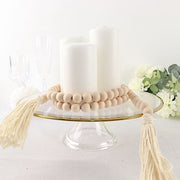 55" Wood Bead Chain with Tassels Hanging Garland - Cream BEAD_WOD01_5_CRM