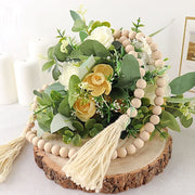 55" Wood Bead Chain with Tassels Hanging Garland - Cream BEAD_WOD01_5_CRM