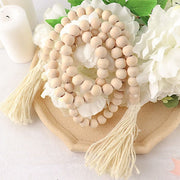 55" Wood Bead Chain with Tassels Hanging Garland - Cream BEAD_WOD01_5_CRM