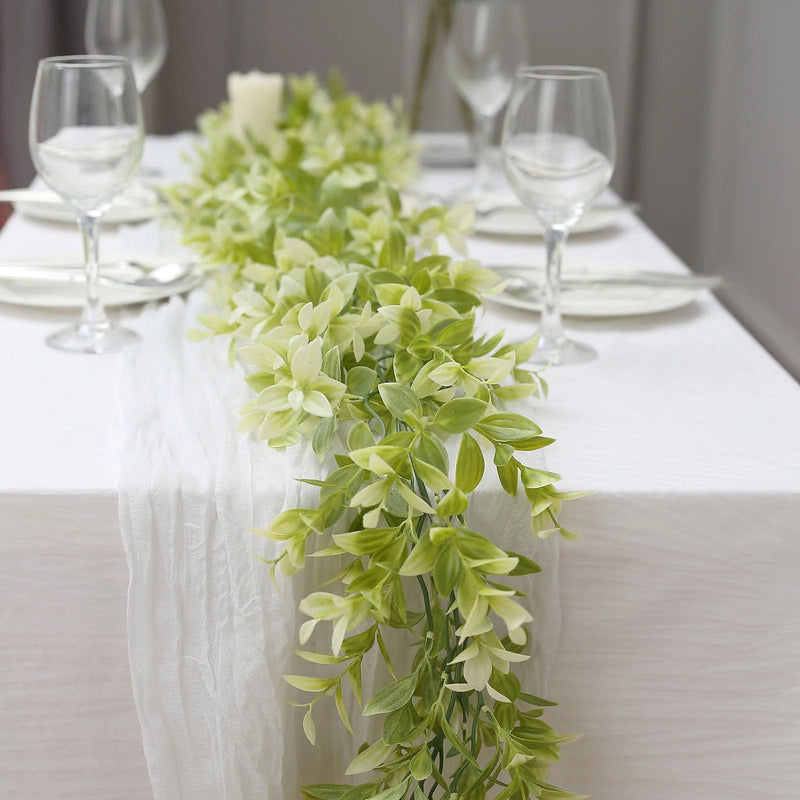 6.5 ft Artificial Peperomia Tetragona Leaves Garland Faux Hanging Vine - Green and White ARTI_GLND_GRN019