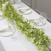 6.5 ft Artificial Peperomia Tetragona Leaves Garland Faux Hanging Vine - Green and White ARTI_GLND_GRN019