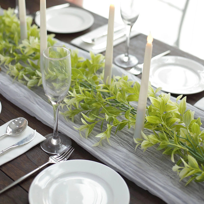 6.5 ft Artificial Peperomia Tetragona Leaves Garland Faux Hanging Vine - Green and White ARTI_GLND_GRN019