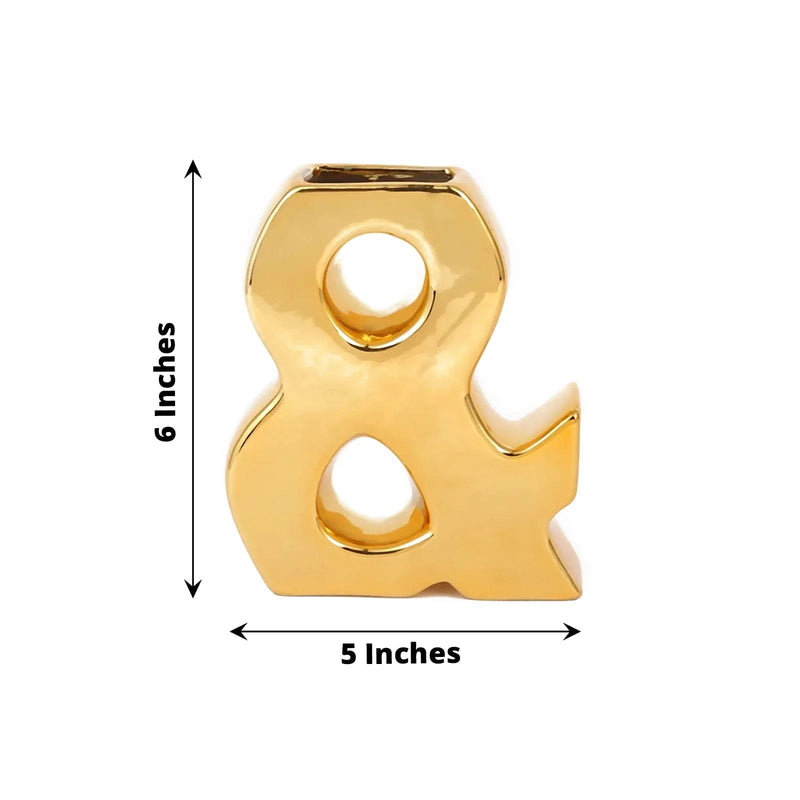 6" Ceramic Letters and Symbols Flower Vase Table Centerpiece - Gold