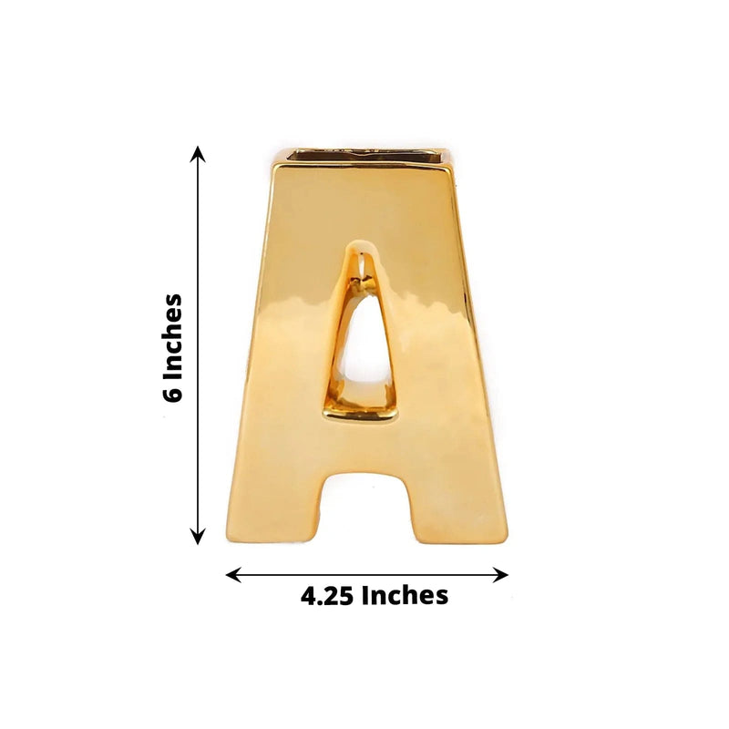 6" Ceramic Letters and Symbols Flower Vase Table Centerpiece - Gold