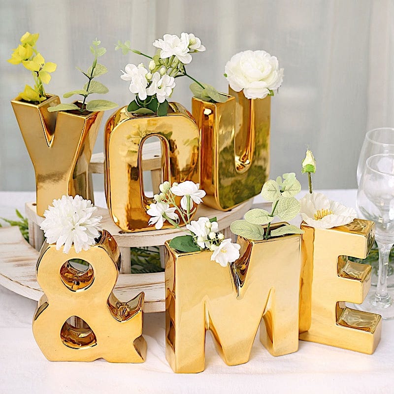 6" Ceramic Letters and Symbols Flower Vase Table Centerpiece - Gold