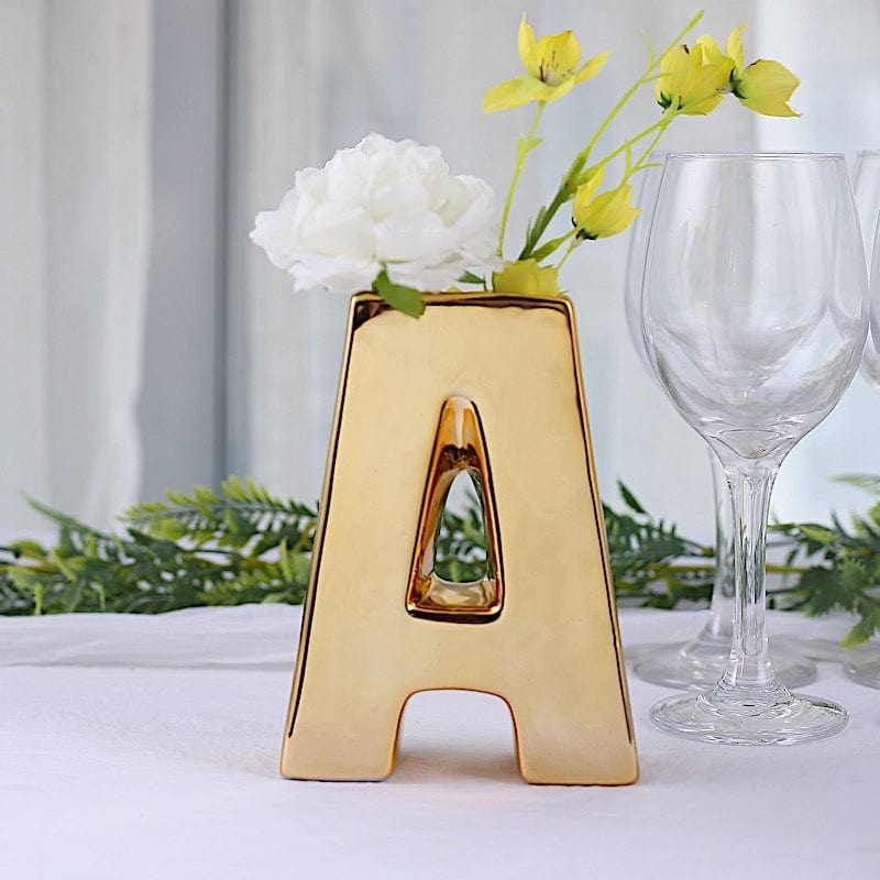 6" Ceramic Letters and Symbols Flower Vase Table Centerpiece - Gold