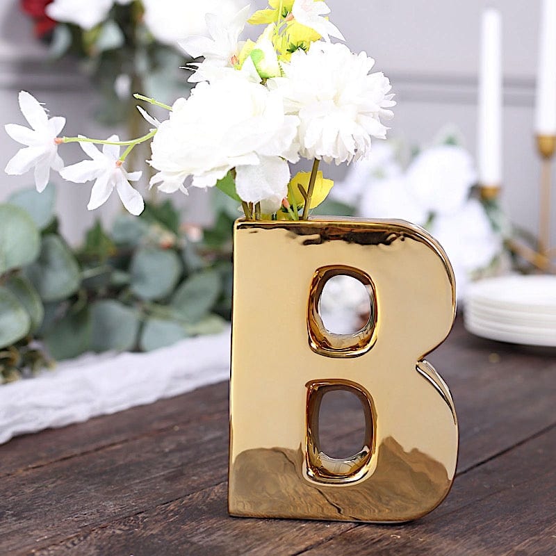 6" Ceramic Letters and Symbols Flower Vase Table Centerpiece - Gold