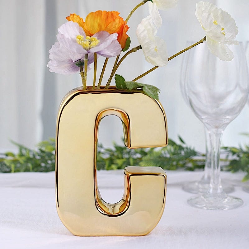 6" Ceramic Letters and Symbols Flower Vase Table Centerpiece - Gold