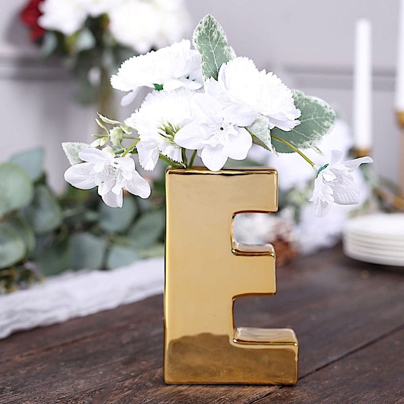 6" Ceramic Letters and Symbols Flower Vase Table Centerpiece - Gold