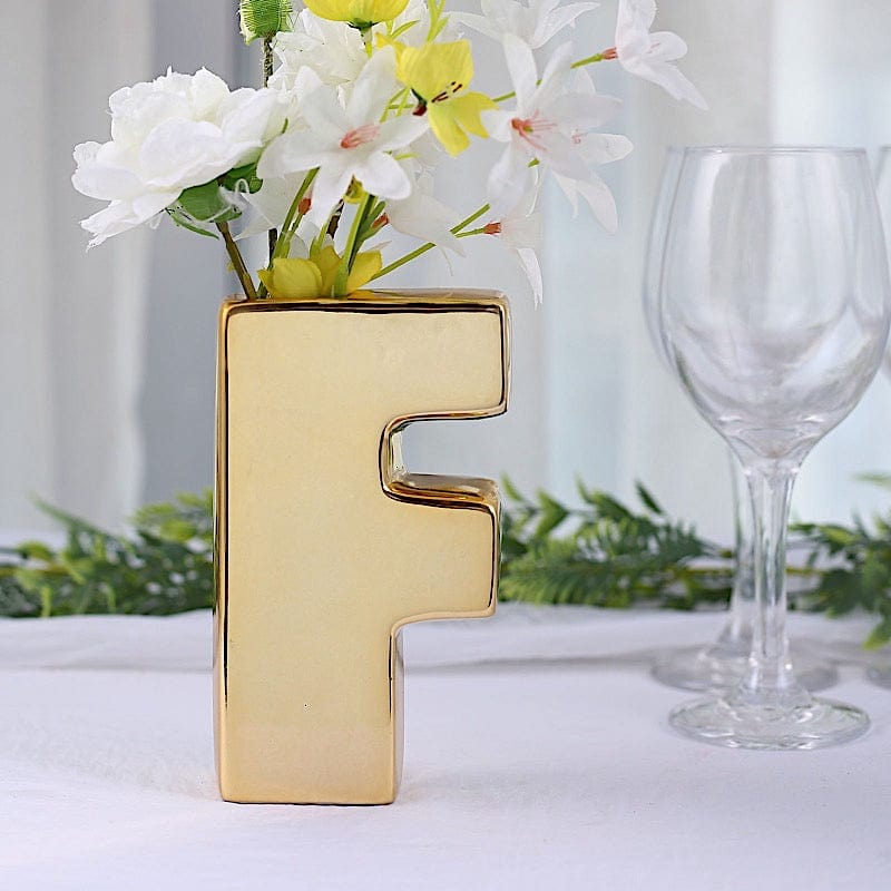 6" Ceramic Letters and Symbols Flower Vase Table Centerpiece - Gold