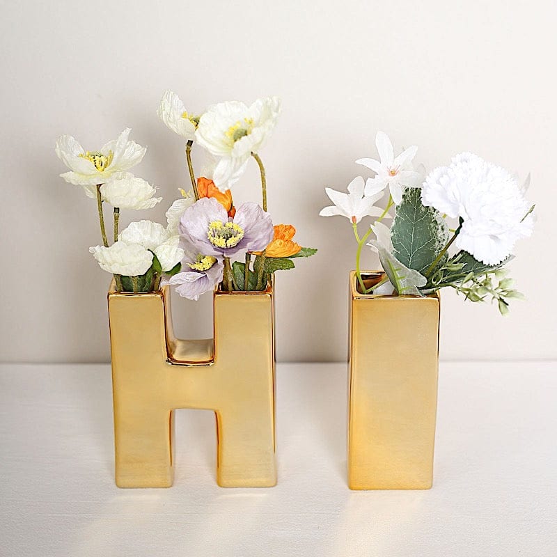 6" Ceramic Letters and Symbols Flower Vase Table Centerpiece - Gold