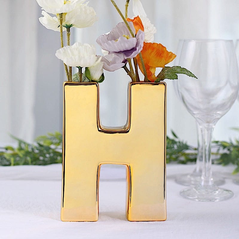6" Ceramic Letters and Symbols Flower Vase Table Centerpiece - Gold