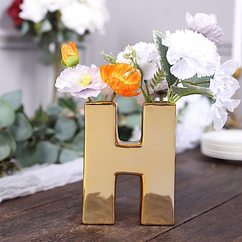 6" Ceramic Letters and Symbols Flower Vase Table Centerpiece - Gold