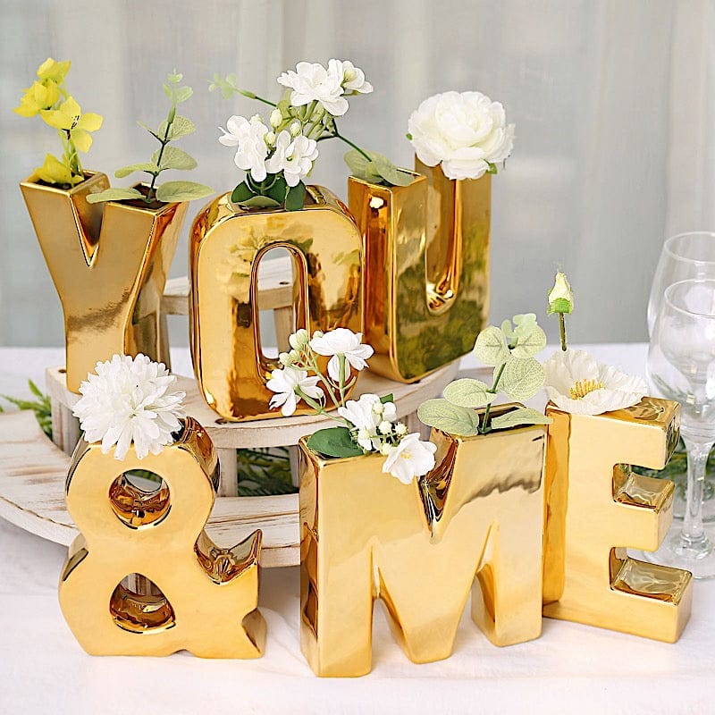 6" Ceramic Letters and Symbols Flower Vase Table Centerpiece - Gold