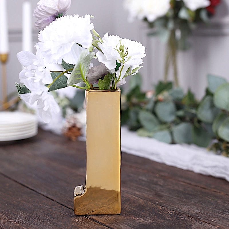 6" Ceramic Letters and Symbols Flower Vase Table Centerpiece - Gold