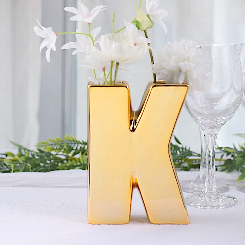 6" Ceramic Letters and Symbols Flower Vase Table Centerpiece - Gold
