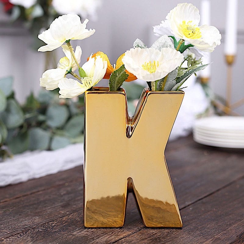 6" Ceramic Letters and Symbols Flower Vase Table Centerpiece - Gold